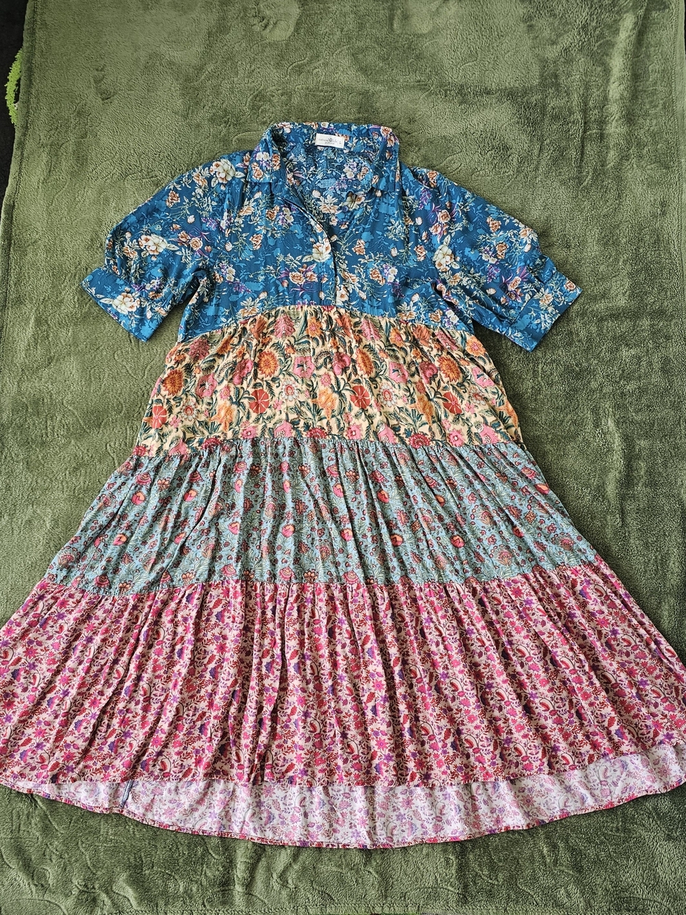 Natural Life Floral Tiered Dress Womens Large Button Front Cottagecore Boho